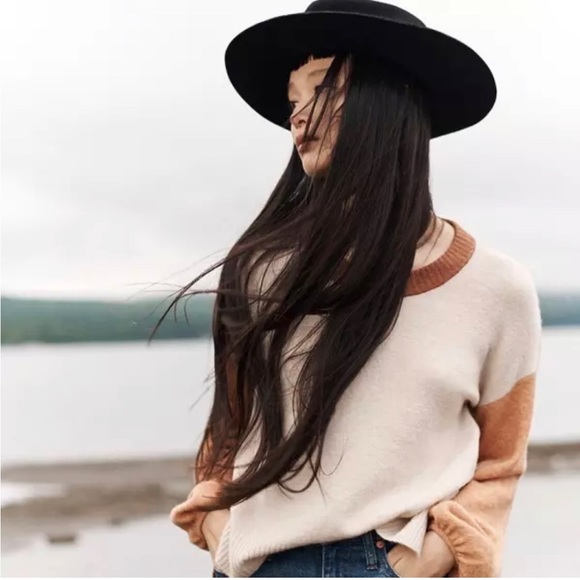 Biltmore For Madewell Montana Black Wool Felt Ribbon Wide Brim Fedora Hat S/M - Picture 2 of 7